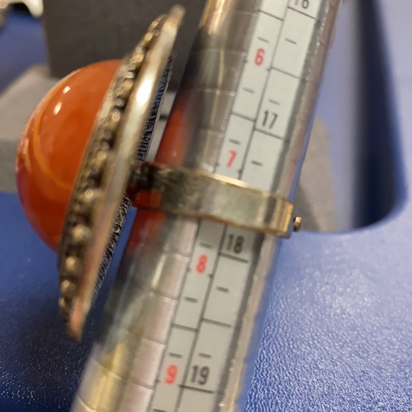 Orange CARNELIAN stone inlays Nsilver metal ring 8 - Picture 6 of 7